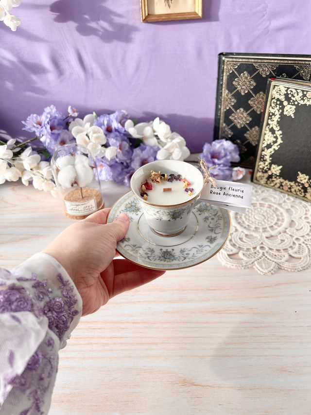 💜 Bougie Rose Ancienne - tasse à café "régence bleue" avec sous-tasse