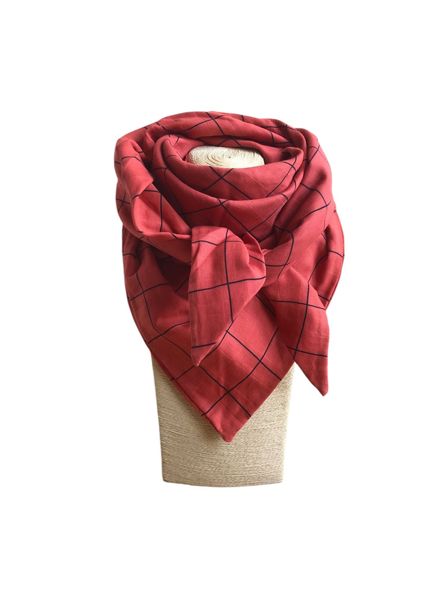 Foulard triangle - grille - rouge et lignes noires