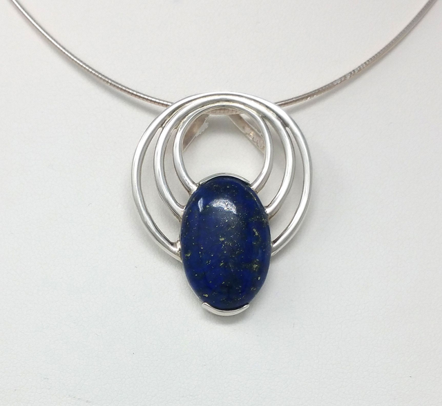 PENDENTIF CABOCHON OVALE LAPIS LAZULI ARGENT MASSIF - VENDU SANS CHAINE - 91521