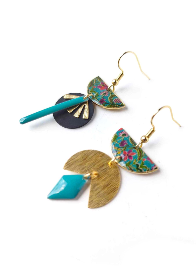 Boucles d'oreilles Asymétriques Upcyclées en Chambre à Air et Papier Recyclés - Bohèmes