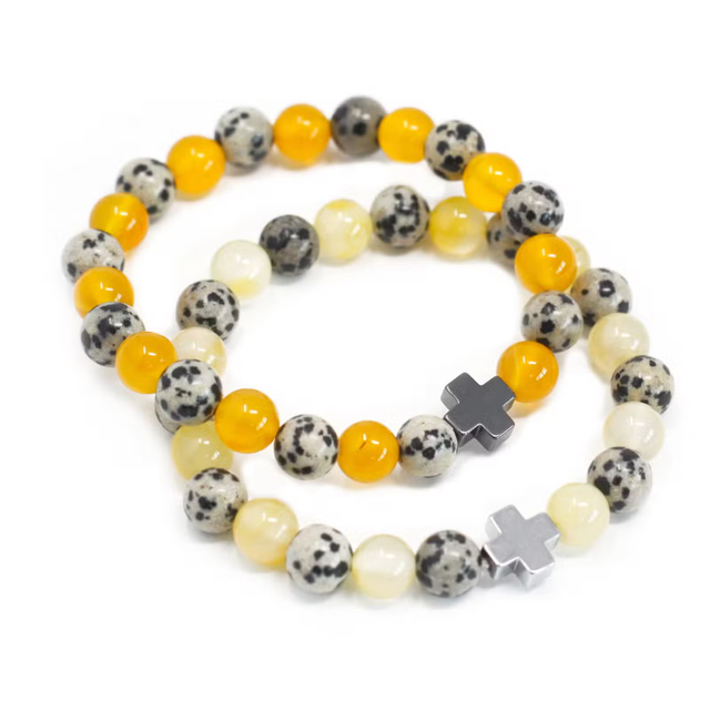 Protection Friendship Bracelets (2 Pack) – Dalmatian Jasper &amp; Yellow Agate)