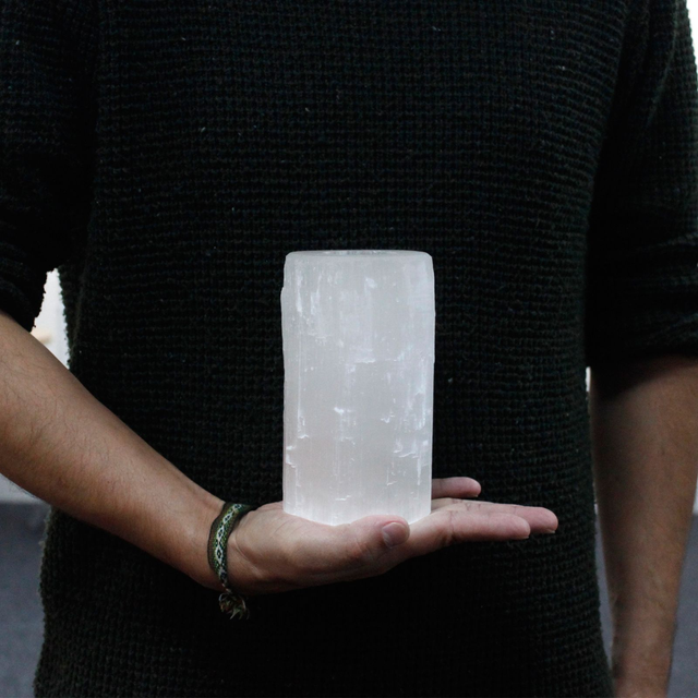 Selenite Cylinder Candle Holders