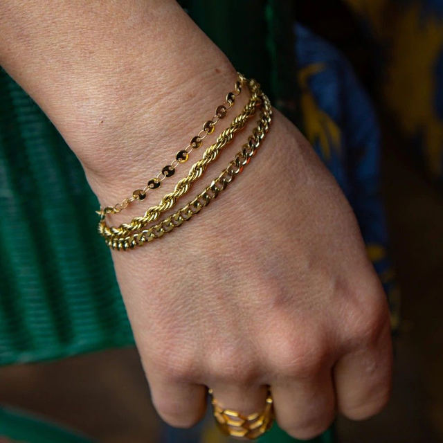 Gold triple layer bracelet set