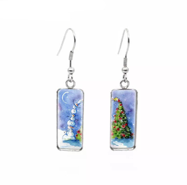 Snowman Tower & Christmas Tree Drop Earrings