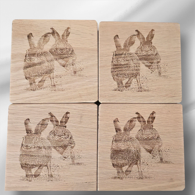 Handmade Oak Coasters - Set of 4 - Wild Hares