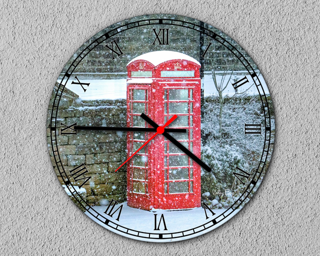 “Snow at Bolsterstone Telephone Box” Clock    