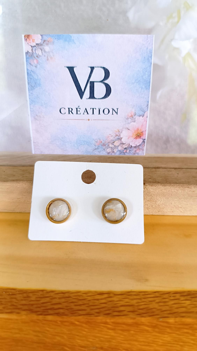 Puces dorées marbrées blanches et or 10mm 