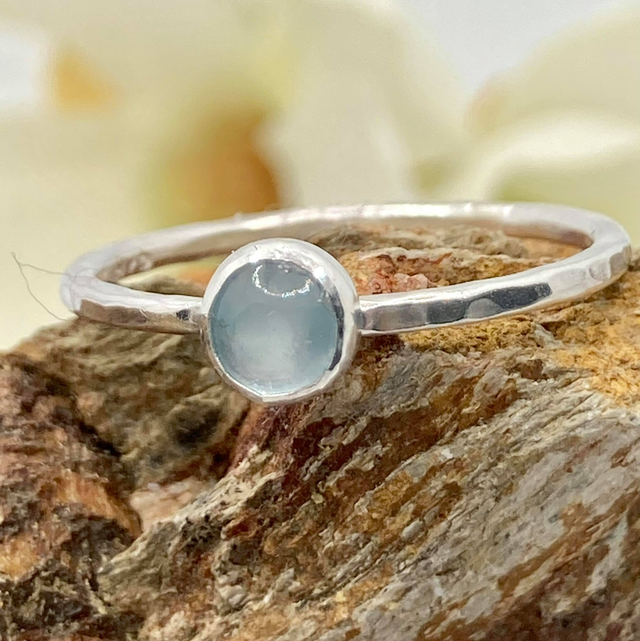 Gemstone Hammered Stacker Ring