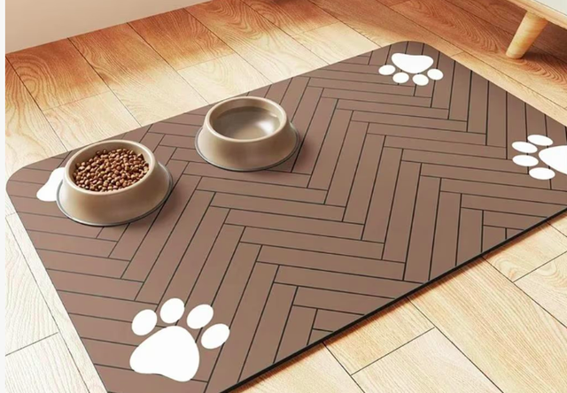 Voermat / placemat voor honden waterbestendig (60x40cm) kleur bruin met witte pot