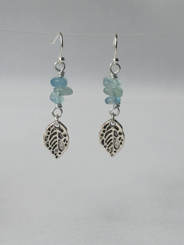 Aquamarine Earrings with Leaf