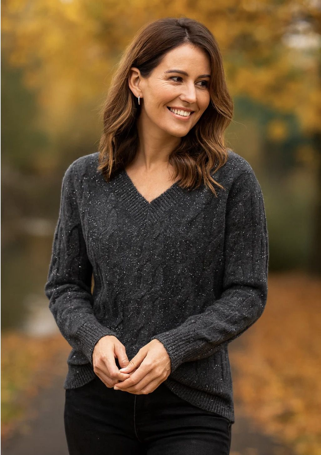 Sparkle ✨️ Cable Soft Wool blend V Knit - KM