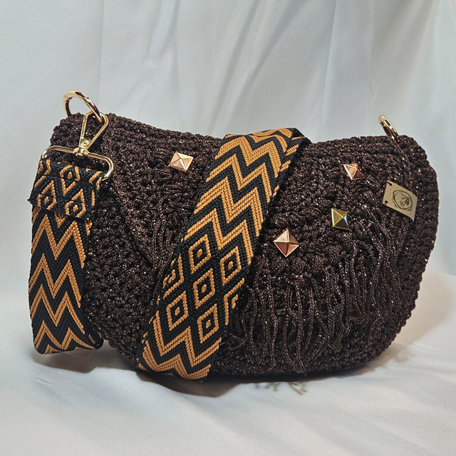 Sac bandoulière Roxane marron pailleté 