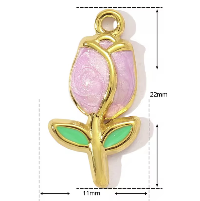 Charm tulipano rosa smaltato 