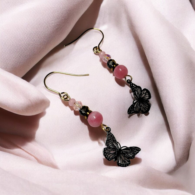 Boucles d'oreilles rose noir acier inoxydable