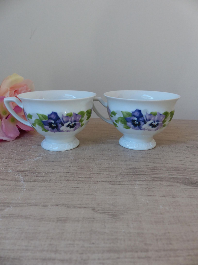 Deux tasses à café porcelaine Rosenthal Collection Classic, Allemagne, tasses romantiques fleurs pensées violettes, cadeau couple ami maison
