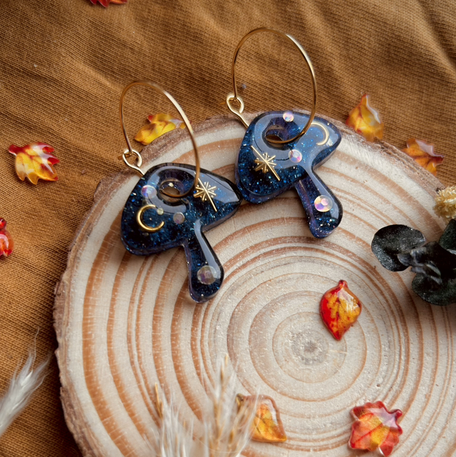 Celestial Mushroom Hoop Earrings Gold Plated