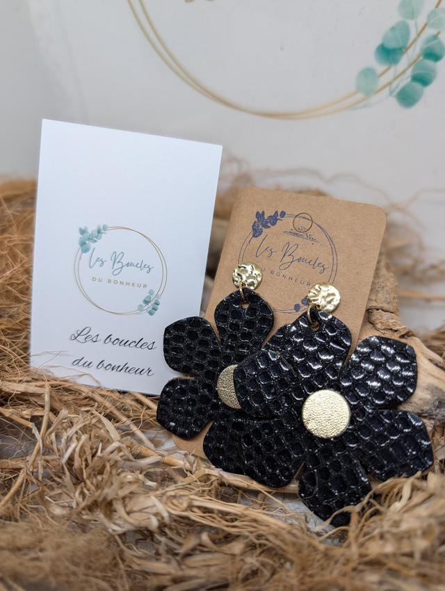 Boucles d'oreilles Ginette noir doré 