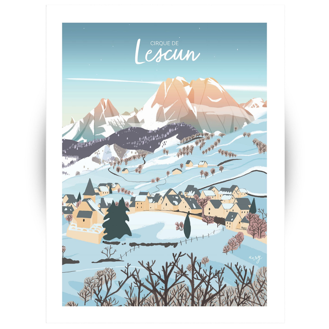 Affiche Cirque de Lescun Belvédère hiver 30x40 