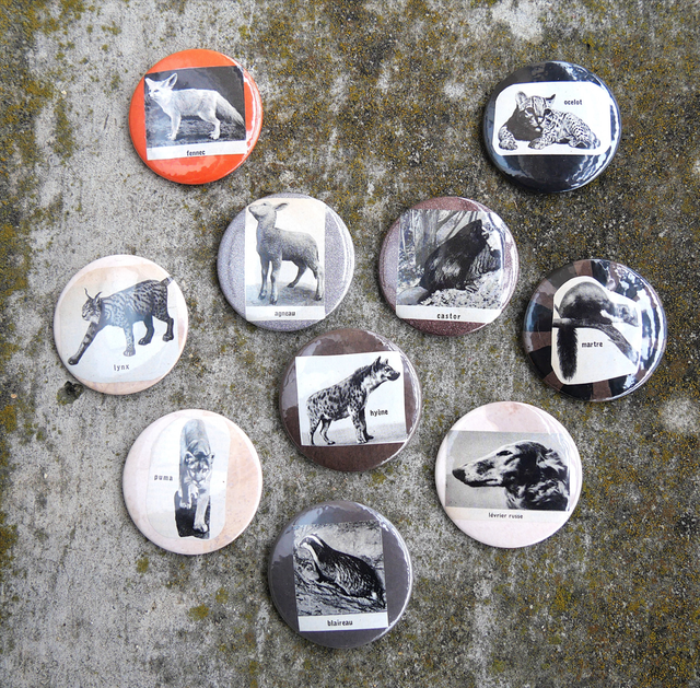 Badges 44mm de récup d'un dictionnaire Larousse de 1971 - Mammifères