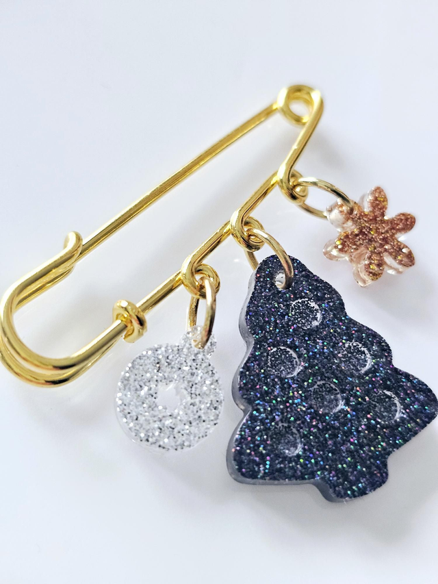 BROCHE DE NOEL NOIR ARGENT OR