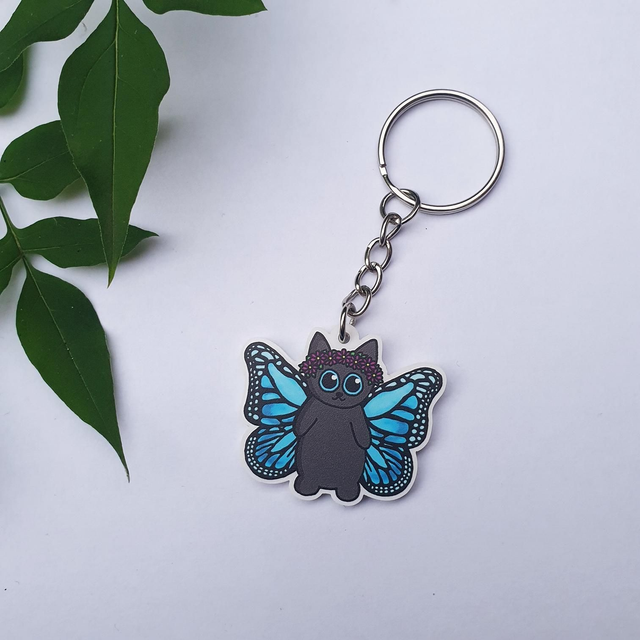 Butterfly Cat Acrylic Keyring