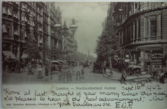 London, Northumberland Avenue, posted 1902 Gebruder Muhlstein Postcard Our Ref A312