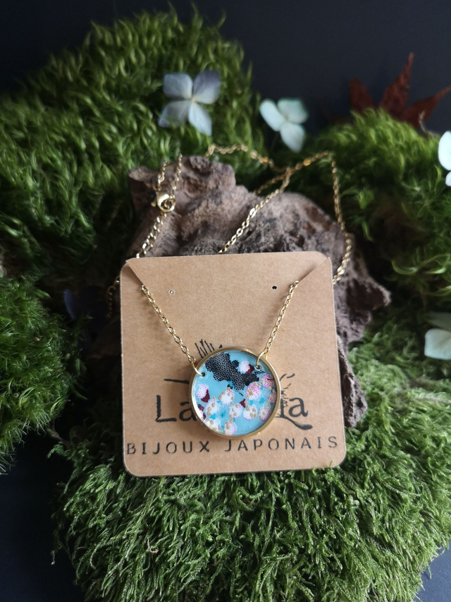Collier - réglable - papier washi - fleurs de prunier - cercle - La&Titia
