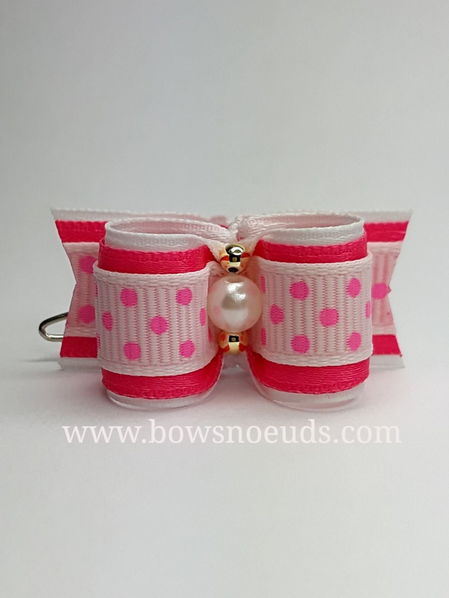 Noeud fantaisie pour chien- rose et blanc-pois