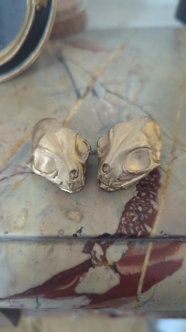 Lot de 2 crâne de chat  doré