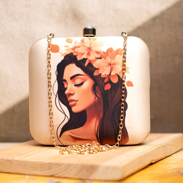Woman Portrait Printed Clutch Bag