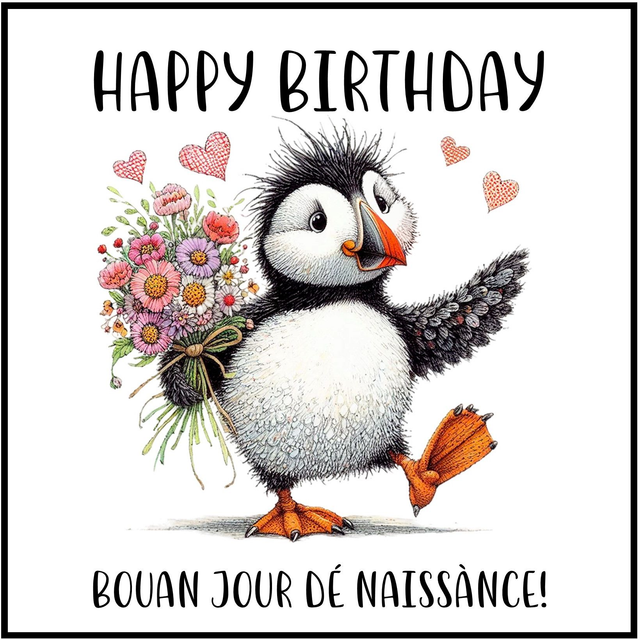 100 CARD - OCCASION BIRTHDAY PUFFIN BOUQUET
