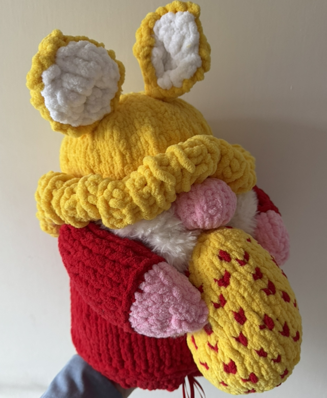 Large Handmade &amp; Knitted Easter Egg Fillable Gnome 