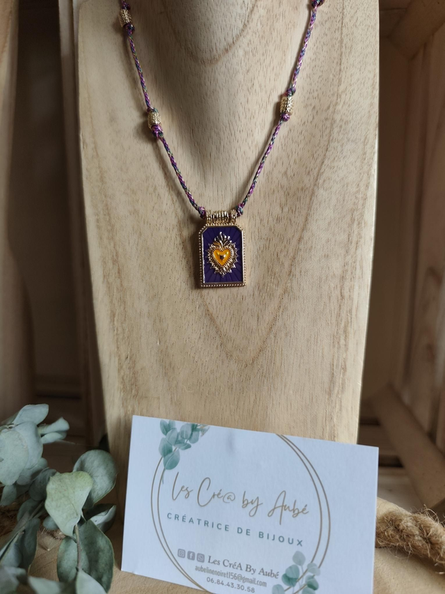 COLLIER CORDON ET MEDAILLON VIOLET 0001041