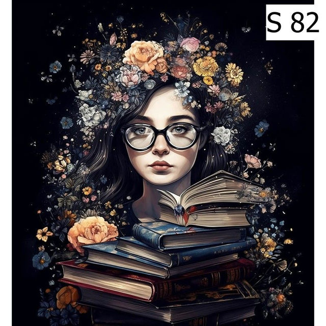 Panneau simili Femme aux livres 3 20x20cm 