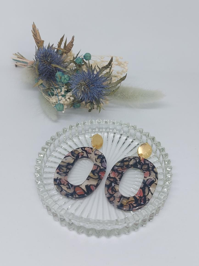 Boucles d'oreilles Agathe noire motifs 