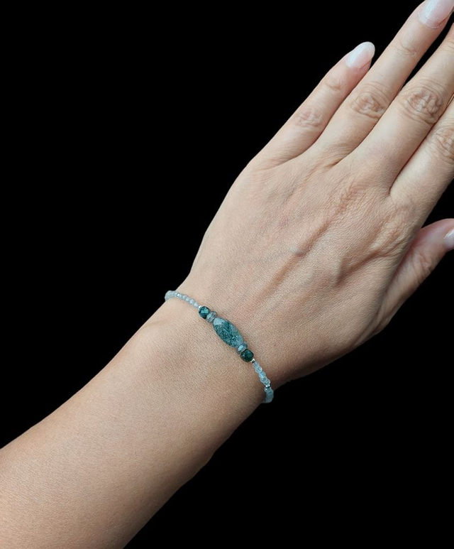 Bracelet en pierre Labradorite, Rubis zoisite et Agate Mousse verte