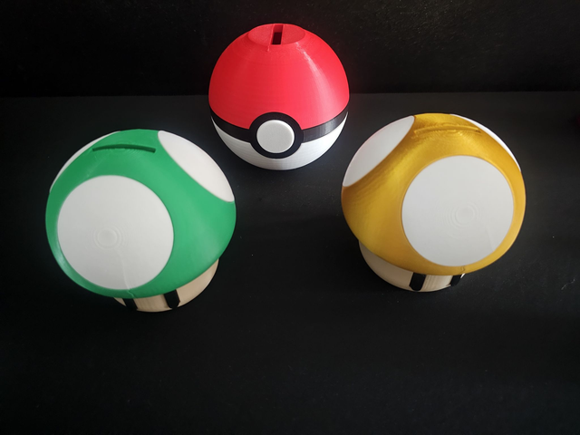 Set 3 tirelire pokeball, champignon vie, champignon dorée