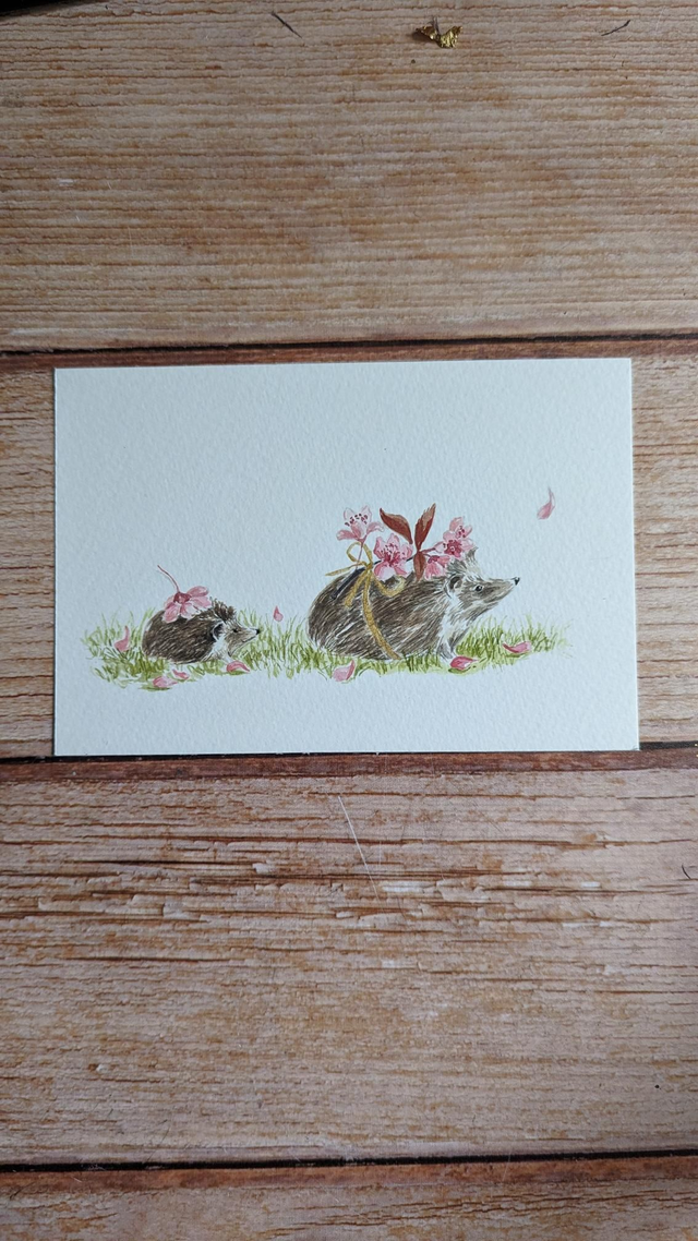 Maman et bébé hérisson aux sakura