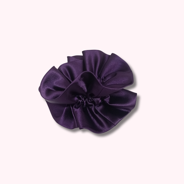 Chouchou à volants en satin upcyclé - violet 