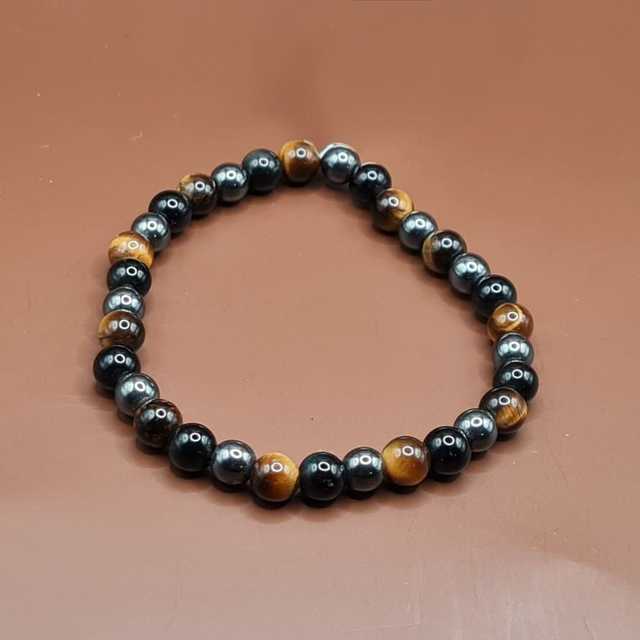 Bracelet Obsidienne noire, hématite, oeil de tigre
