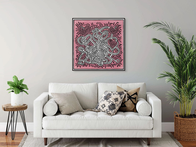 Abstract Graphical Wall Art, Framed Canvas Unique Art, Statement Art, Inspired by Keith Haring, Home Decor