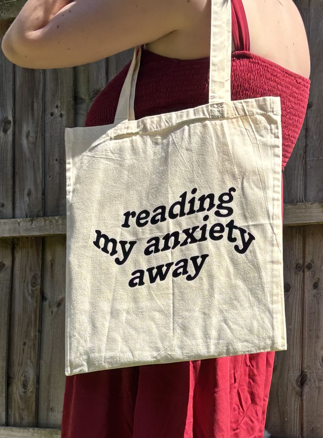 Reading my Anxiety Away Tote Bag
