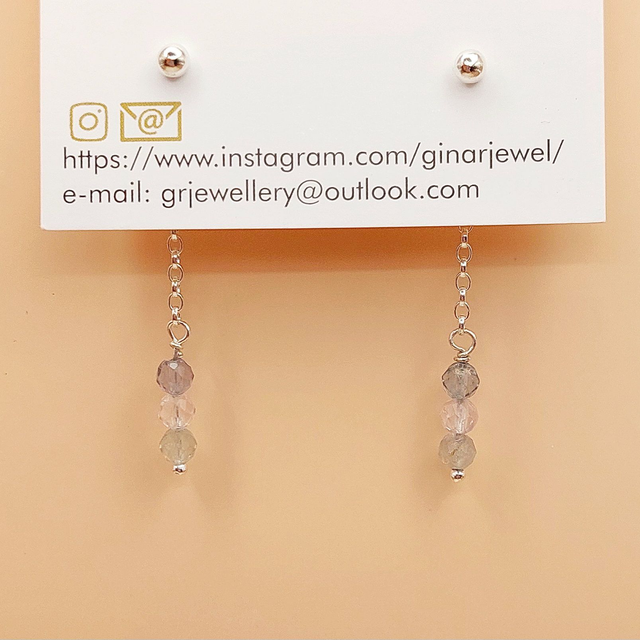 Sterling silver small stud with fluorite drop chain backs