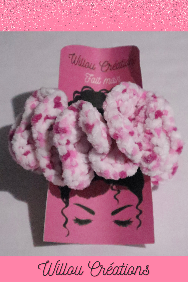 🌸 Maxi chouchou en laine chenille – Rose poudré chiné crème 🌸