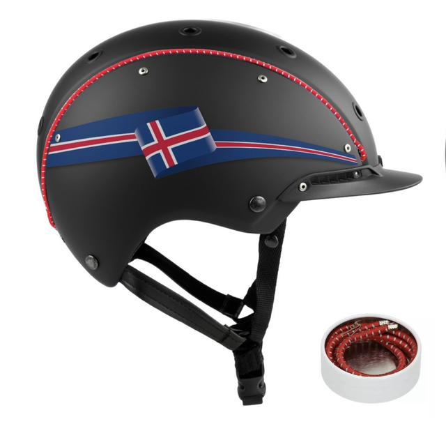 Casco Reithelm Champ 3 Black Matt Iceland flag red stripe
