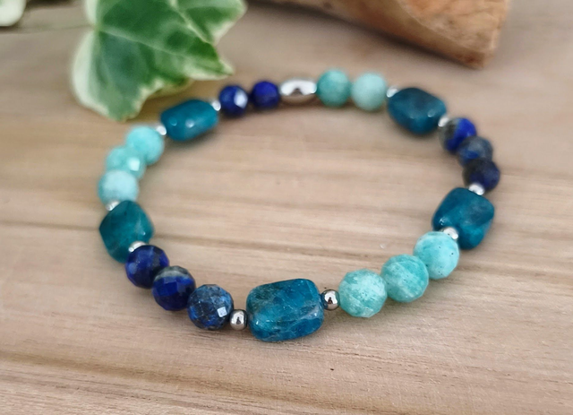 Bracelet "Émotive" Amazonite, Lapis lazuli et Apatite