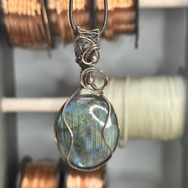 Labradorite pure copper wrapped pendant 