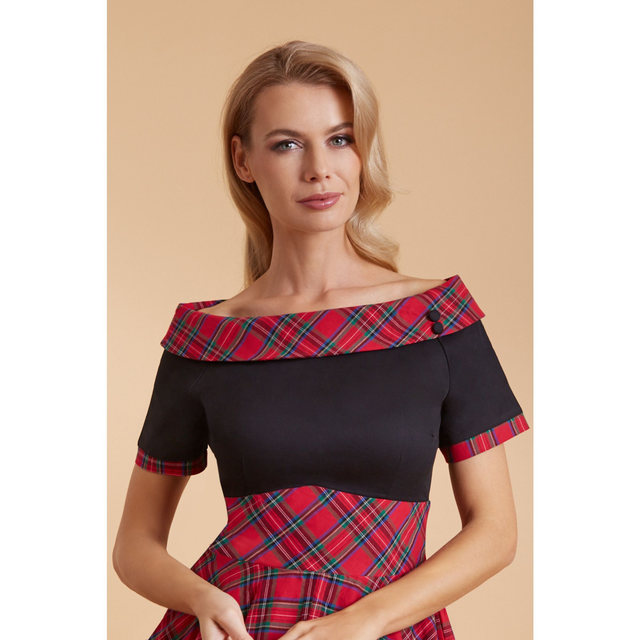 Darlene Retro Swing Dress In Red Tartan