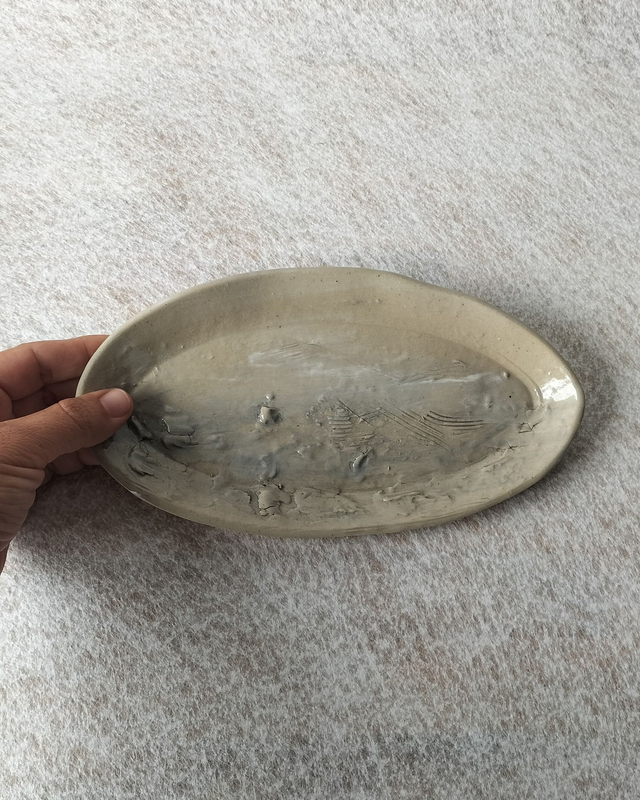 Plat ovale Spuma – Gris clair et bleu