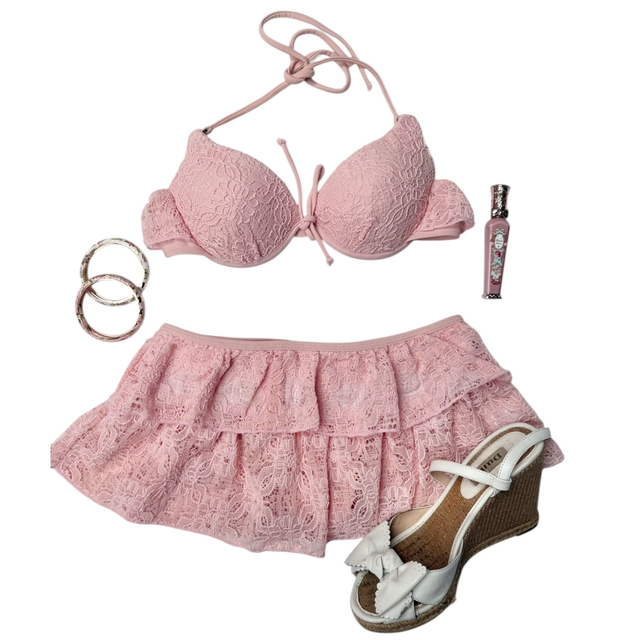coquette pink floral lace sourced in japan 2 piece bikini set 